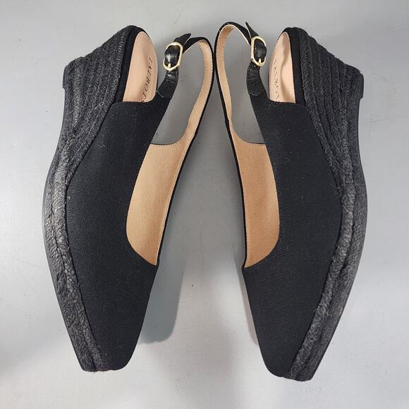 Talbots Women's Size 9M Black Wedge Slingback Closed Toe Espadrille Sandals - Picture 4 of 9